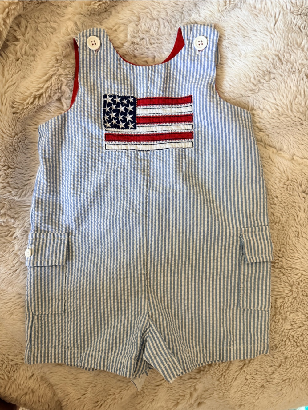 Nursery Rhyme Red and Blue Striped Baby smocked Outfit